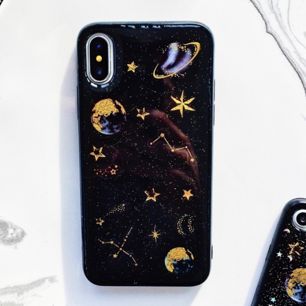 iPhone XR Black Holographic Space silicone Case